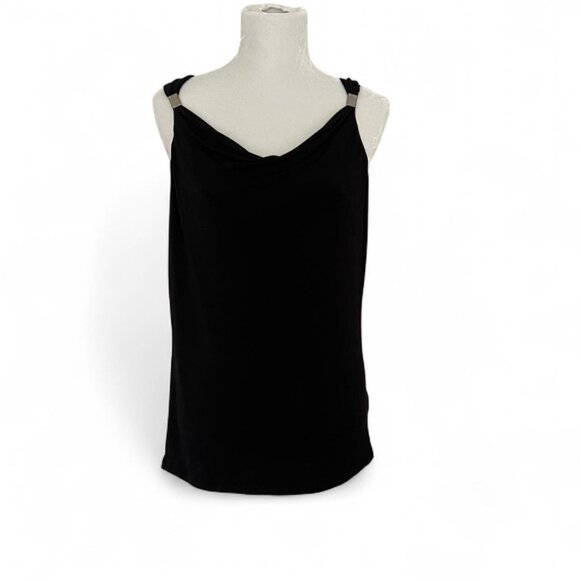 Michael Kors Black Sleeveless Top L Draped Neck Gold Hardware Chic Layering - Picture 1 of 10